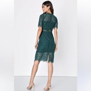 Lulus Remarkable Forest Green Lace Dress Midi Tea Length Sexy Evening Wedding